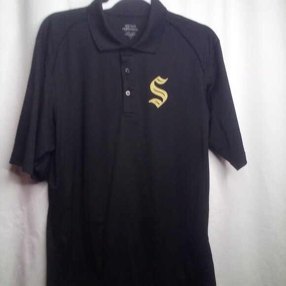 Seagram's Gin Polo Shirt L Men Short Sleeve Golf Black Gold - Picture 1 of 14